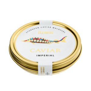 Банка світлої осетрової ікри Imperial 250г з кремовою текстурою і великими зернами