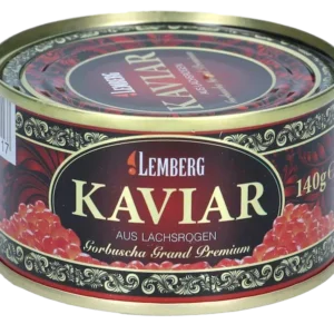 Банка ікри горбуші Lemberg Grand Premium 90г з яскраво-оранжевими зернами